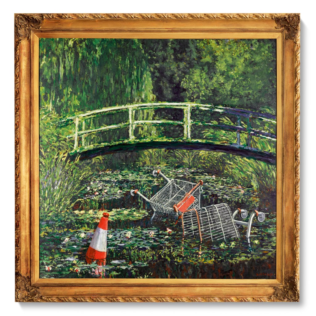 Show Me the Monet a painting of a bridge by Banksy