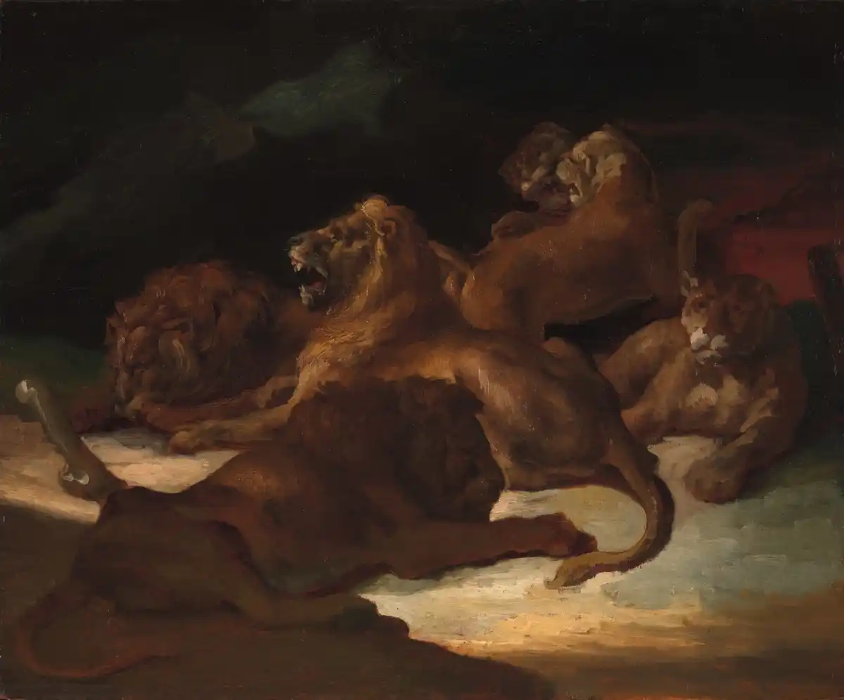 Lions in a Mountainous Landscape