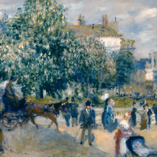 Place de la Trinite a painting of a city street with people walking
